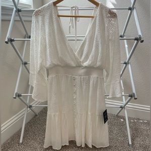 Loving Darling White Embroidered Smocked Mini Skater Dress